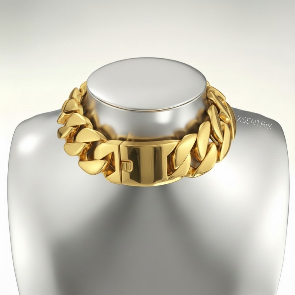 Gold Polished Stainless Steel Chunky Chainlink Necklace ▪︎ (316L) - Picture 12 of 12